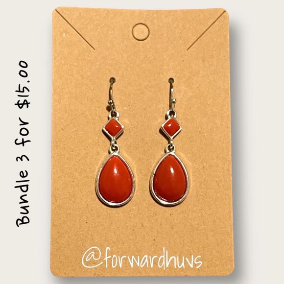 Bundle 3 for $15 Silver Tone & Burnt Orange  Circular Dangle Earrings - Picture 4 of 6